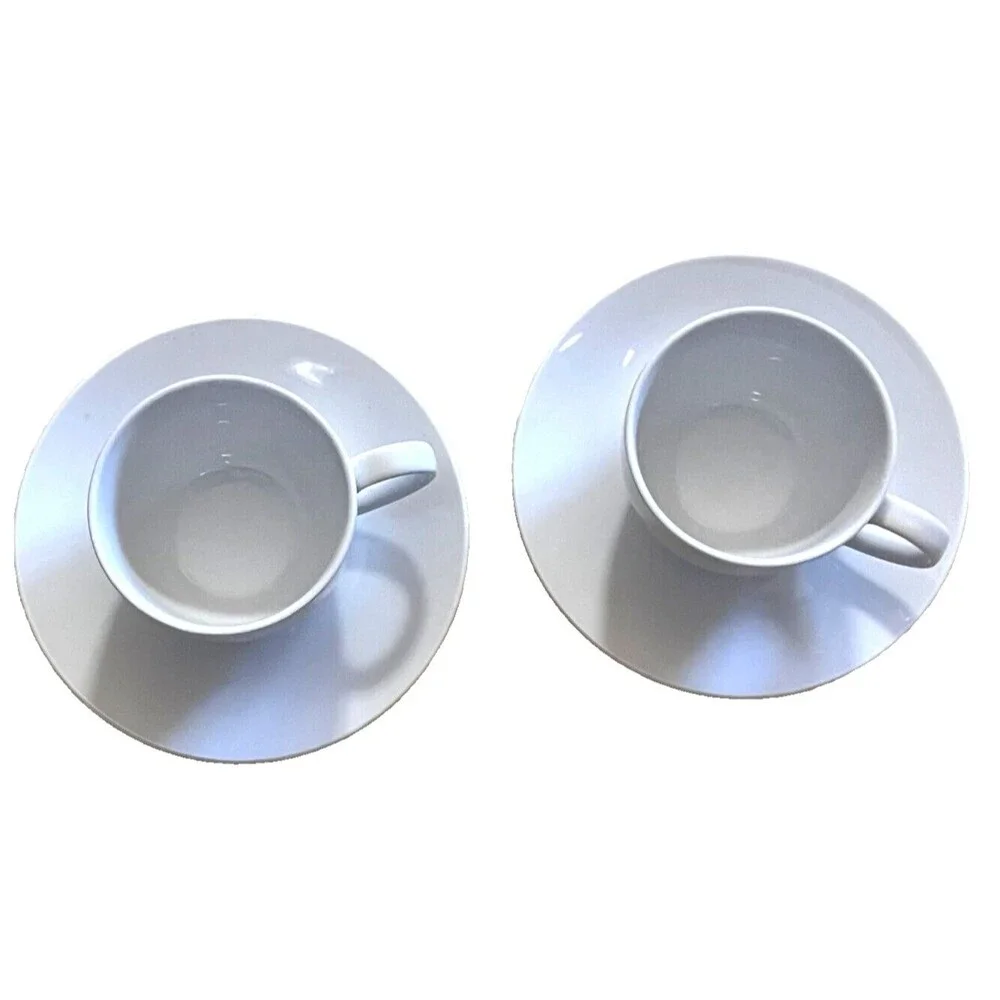 Vintage 90s World Market White‎ Ceramic Cappuccino Cup Saucer Set MCM Minimalist